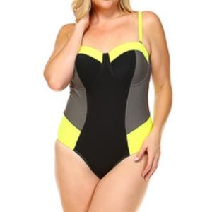 NWT Biki Black and Yellow One Piece Bathing Suit